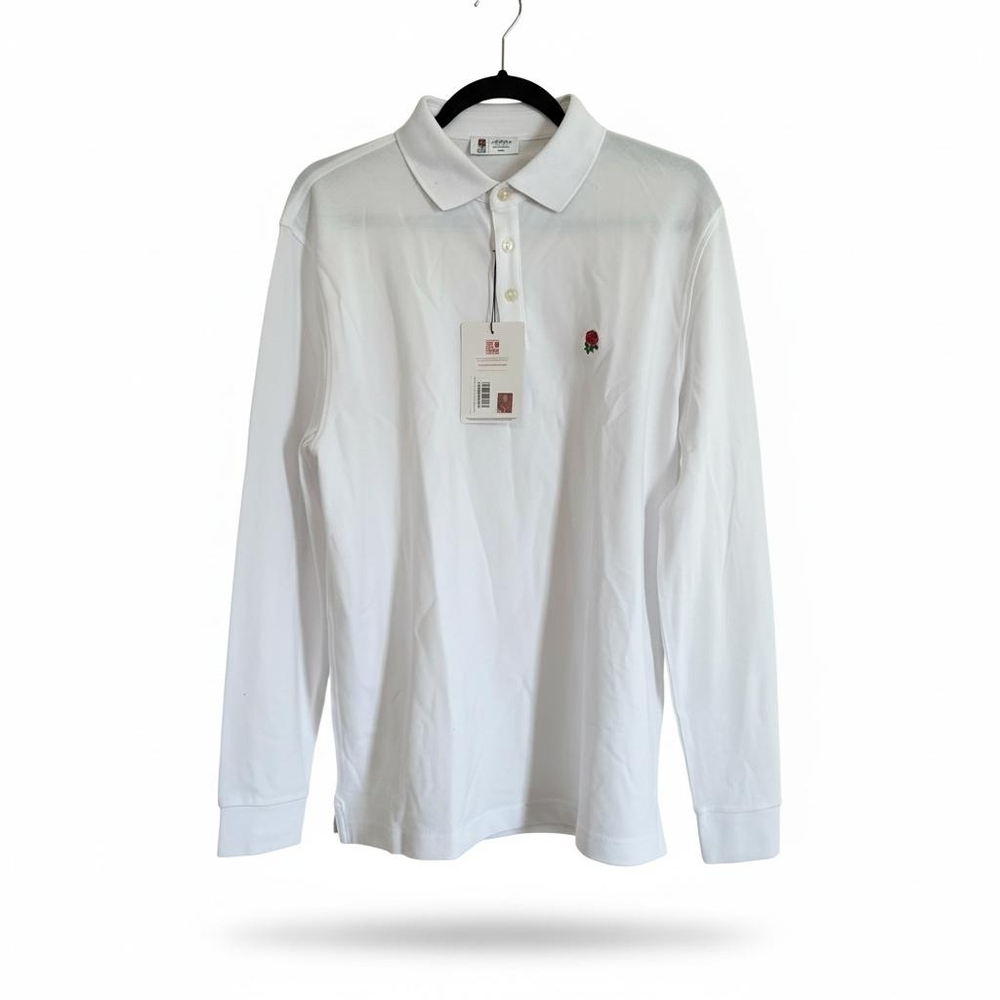 Charles Tyrwhitt White Long Sleeve Polo with Embroidered Rose